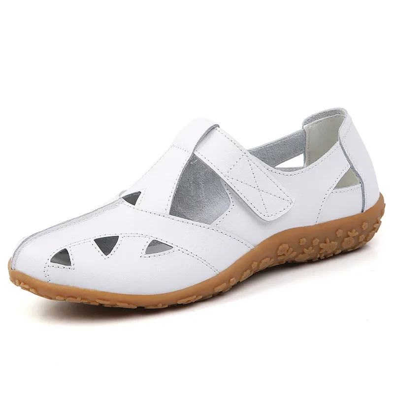Summer Genuine Women\'s Sandals Leather Handmade Ladies Shoe Leather Sandals Women Flats Beach Shoes Retro Mother Shoes
