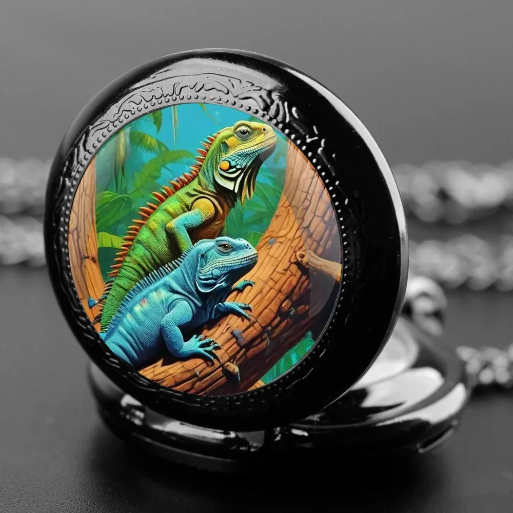 ساعة جيب كوارتز على شكل قبة زجاجية من الحرباء المسحور - سلسلة قوية ومينا أرقام عربية، هدية إبداعية للرجال والنساء #3