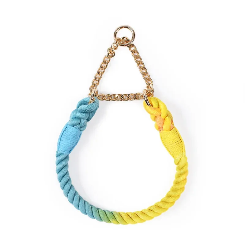 Small Medium Large Cotton and chain colorful Gradient ombre Rope pet dog Collar Pet Supplies Dog Accessories