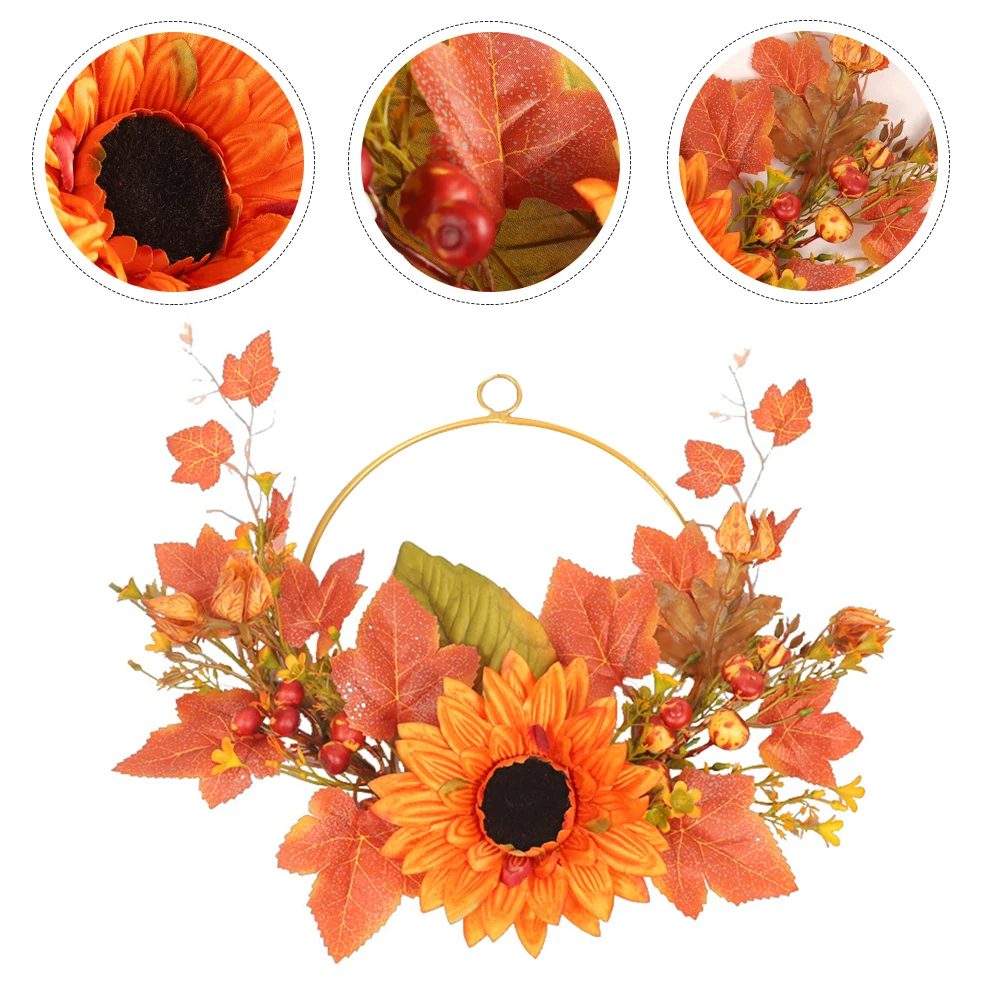 

1pc Fall Wreath Simulated Sunflower Door Garland Iron Orange Home Wedding Party Decoration Thanksgiving Creative Vibrant Leaves