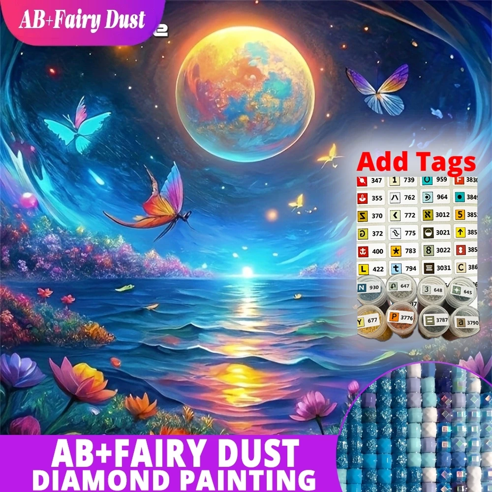 

Наклейки AB Fairy Dust DMC, 5D Алмазная мозаика, Пейзаж, Полноценная квадратная алмазная вышивка, Картина с луной, Вышивка стразами