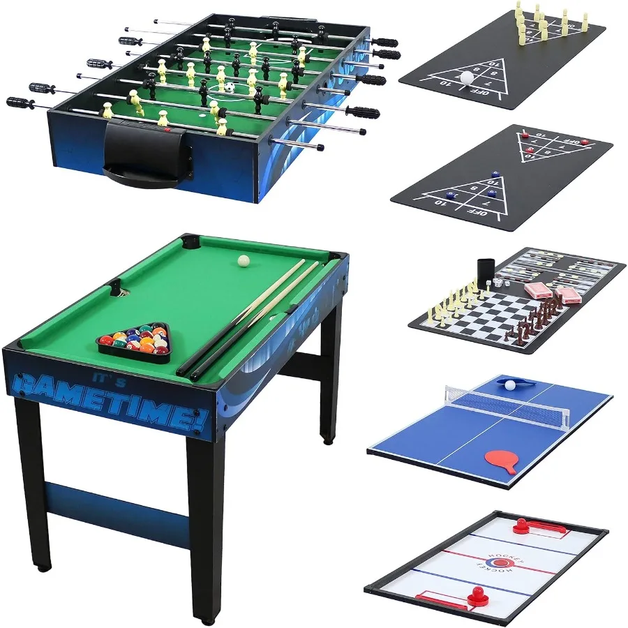 

Sunnydaze 10-in-1 Game Table for Home Entertainment - Versatile Multi-Game Table Featuring Billiards Push Hockey Foosball Ping
