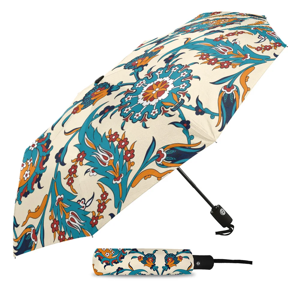 Arabesque Carved Fully-automatic Rain Umbrella Outdoor Foldable Sun Umbrella for Kids Women Males Eight Strands Umbrella