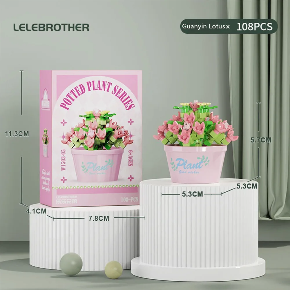 

DIY Flower Potted Building Block Educational Toys Girl Brick Children Toy Succulent Potted Model Home Desk Plant Decor