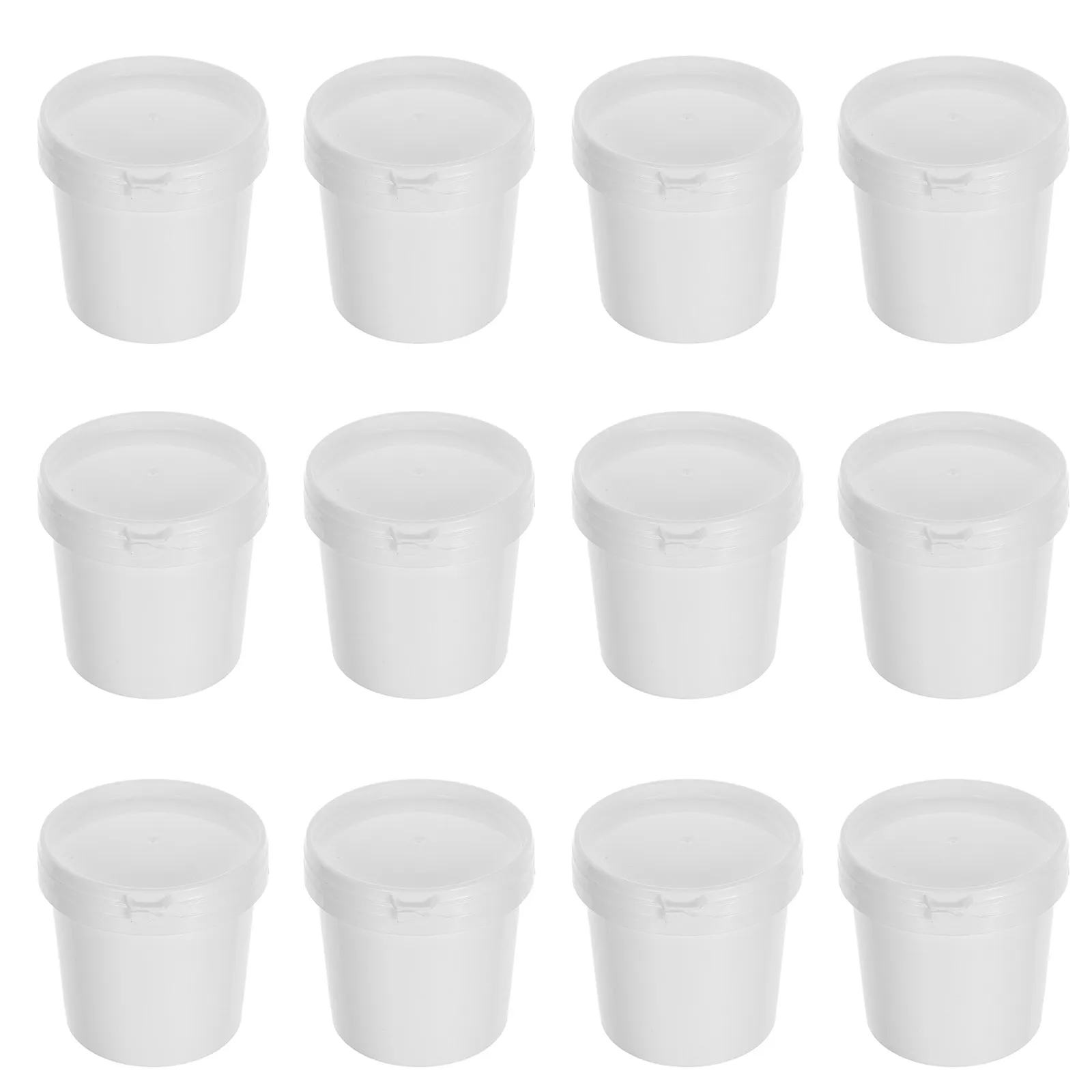 12Pcs White Plastic Buckets Airtight Seal 500Ml Small Paint Kettles Oil Storage Containers Industrial Storage Pails