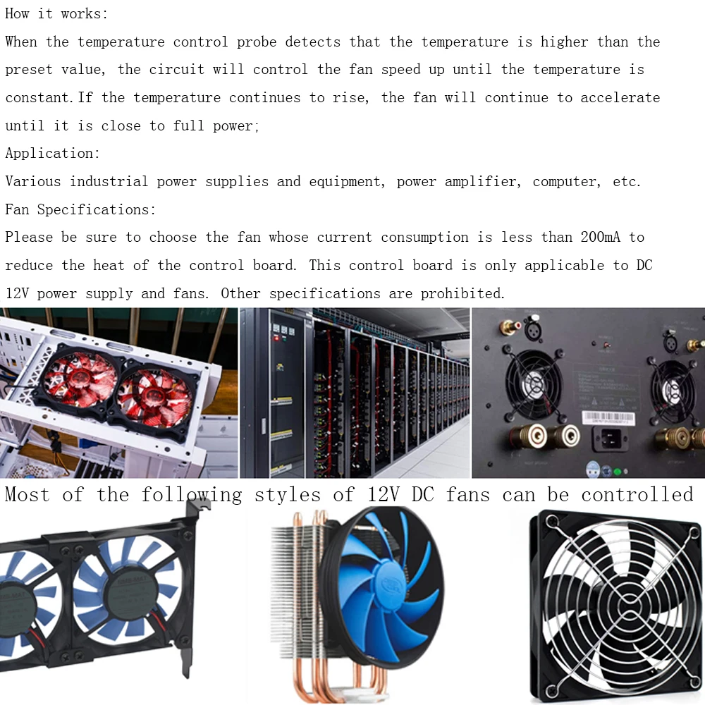 

DC 12V Fan Temperature Control Board Fan Speed Regulation Module Computer Cooling Mute Multi Function Speed Controller Module