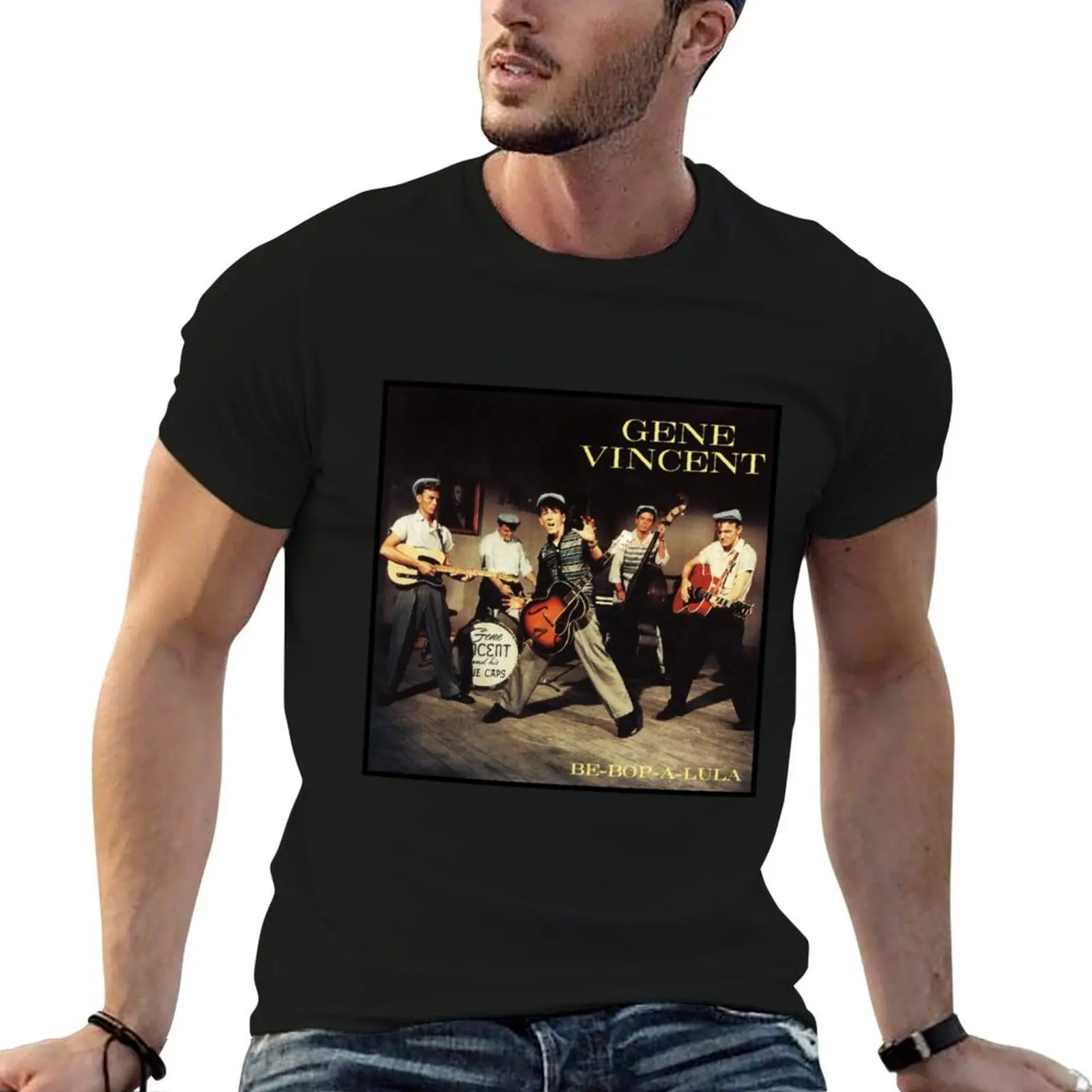 Camiseta CLASSIC GENE VINCENT BE-BOP-A-LULA IMAGE, camiseta masculina, camiseta essencial de designer, camisetas de algodão, camiseta de alta qualidade