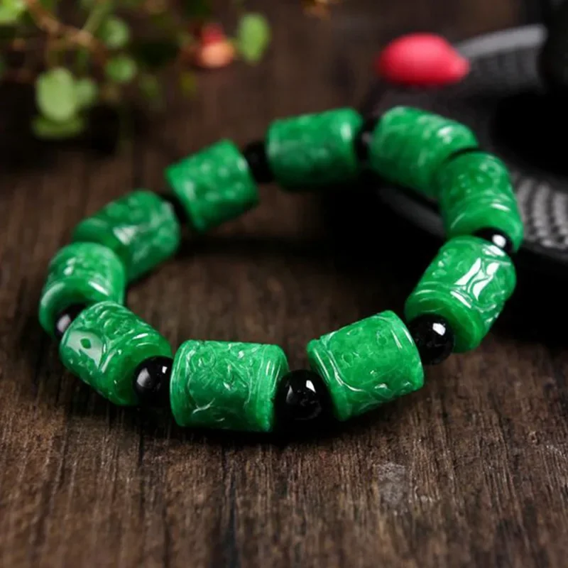 Natural Jadeite String Hand-carved Exquisite Fashion Lutong Jade Fashion Accessories Bracelet Men and Women Holiday Gift view 2
