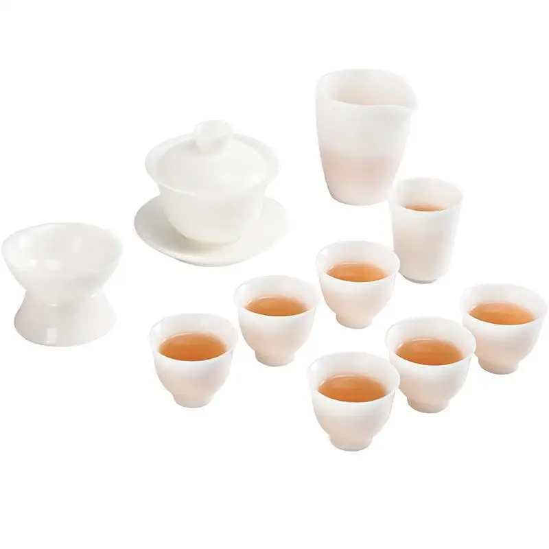 

Ice seed jade porcelain tea set, cover bowl Dehua plain-fired white porcelain, purely handmade kung fua complete se