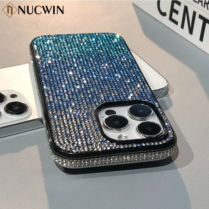 For iPhone 16 ProMax Luxury Full Glitter Diamond Case For iPhone 16 15 11 12 13 14 Pro Max Plus X XS Max Xr 7 8 Ultra Thin Cover