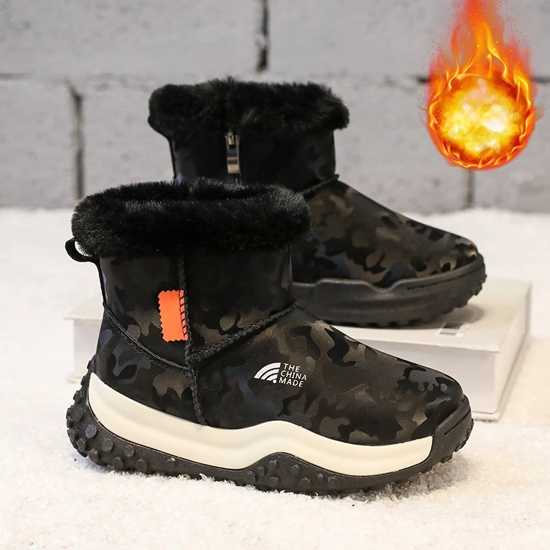 

Fashion Winter Boots for Kids Warm Plush Snow Boots for Children Side-zipper Cotton Shoes Boys Girls Casual Ankle Boots 2025 New