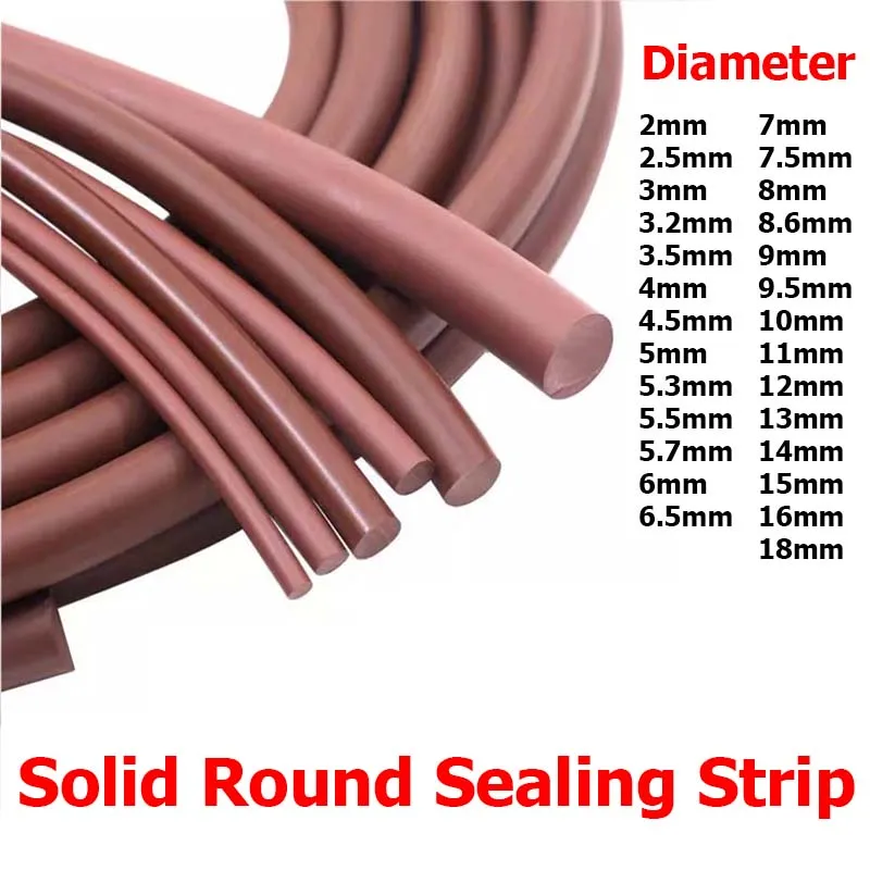 Dia 2/2./3/3.2/3.5/4/4.5/5/5.3/5.5/5.7/6/6.5/7/7.5/8-18mm Solid Round Brown Silicone Sealing Strip Round Brown Silicone Strip