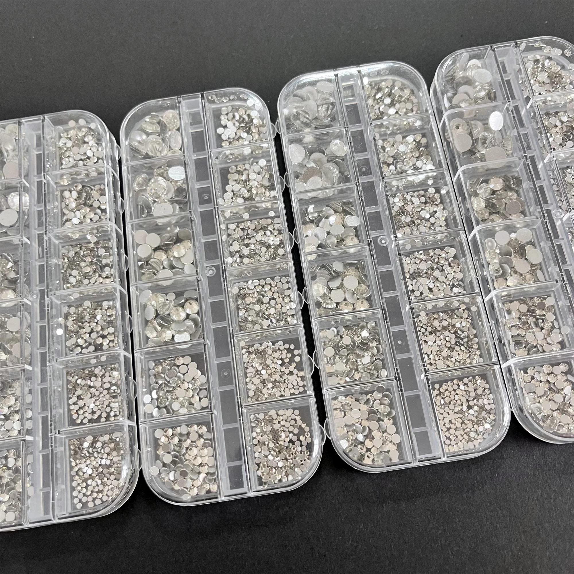 1Box SS4-SS30 Mixed Round Glass Nail Rhinestones Kit 12-Grid Shiny Flatback Clear Crystal Nail Gems For DIY Manicure Decorations