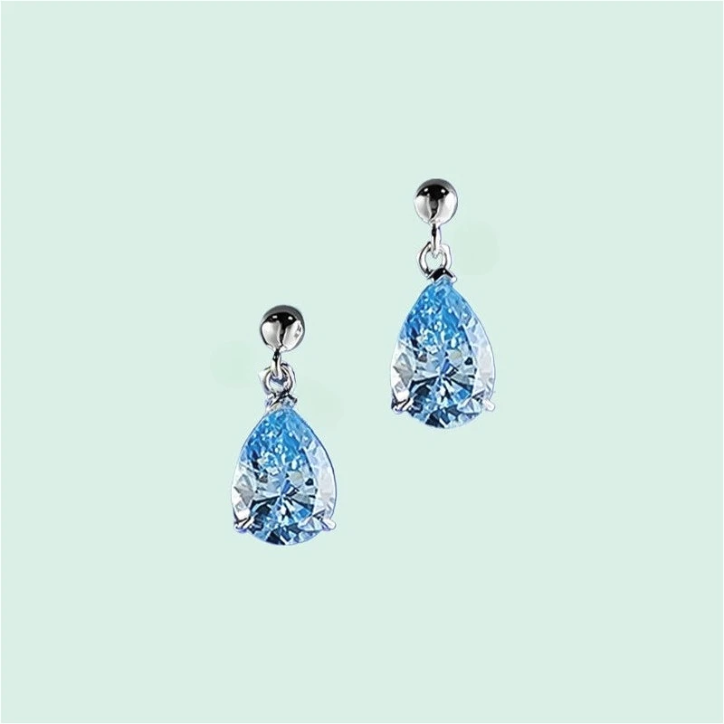 

Live S925 silver water drop sea blue earrings women's 7 * 10mm pear-shaped diamond fashion colored treasure Gifts for women