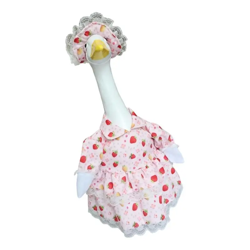 E8BD Spring Porch Geese Outfit Cement Geese Clothes Dress Hat Sculpture Costume for Spring Summer Lawn Garden Yard Decoration