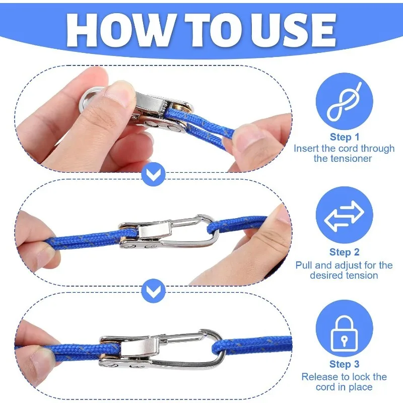 New Knot-Free Rope Tensioner Set Heavy-duty Roller Paracord Adjusters Easy Operation Cable Puller for Tent