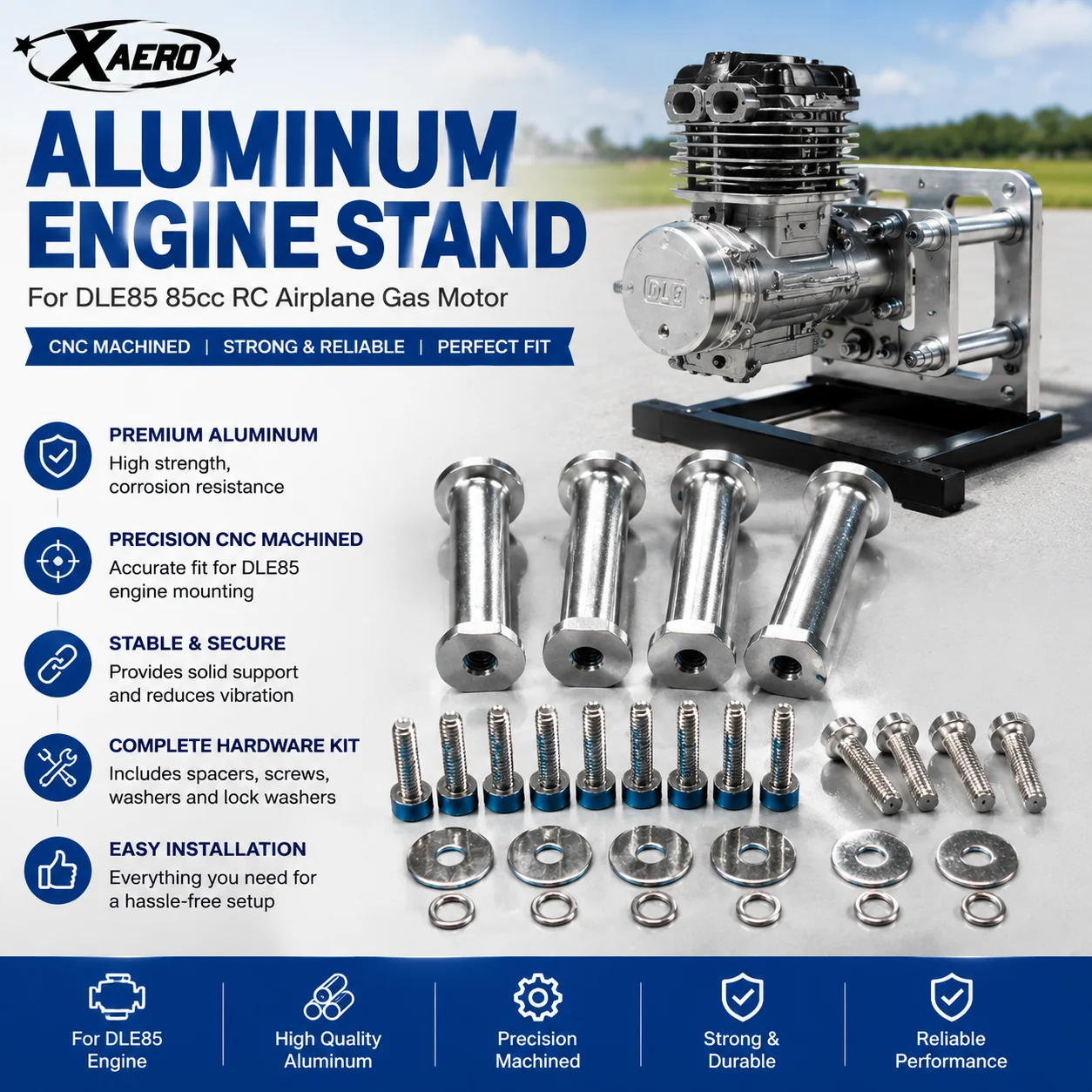 Rc Airplane Motor Mount Aluminum - Dudukan Mesin Aluminium untuk DLE85, Dudukan