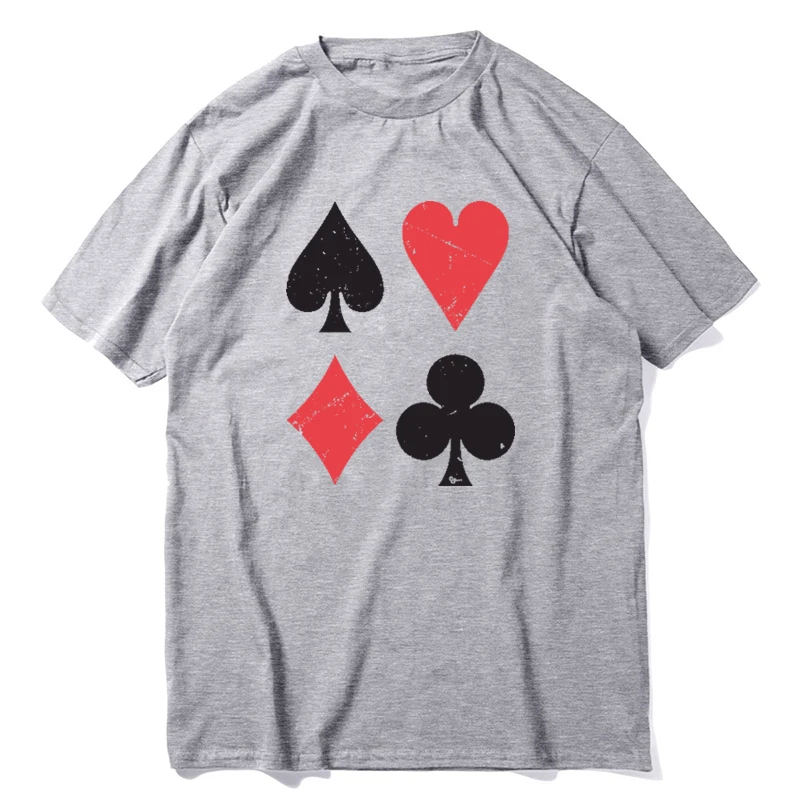 New 2024 Cotton Short-Sleeve T-Shirt Fitted The Original Playing Card Suits Poker 100% Cotton Humor Men Crew neck Tee Shirts