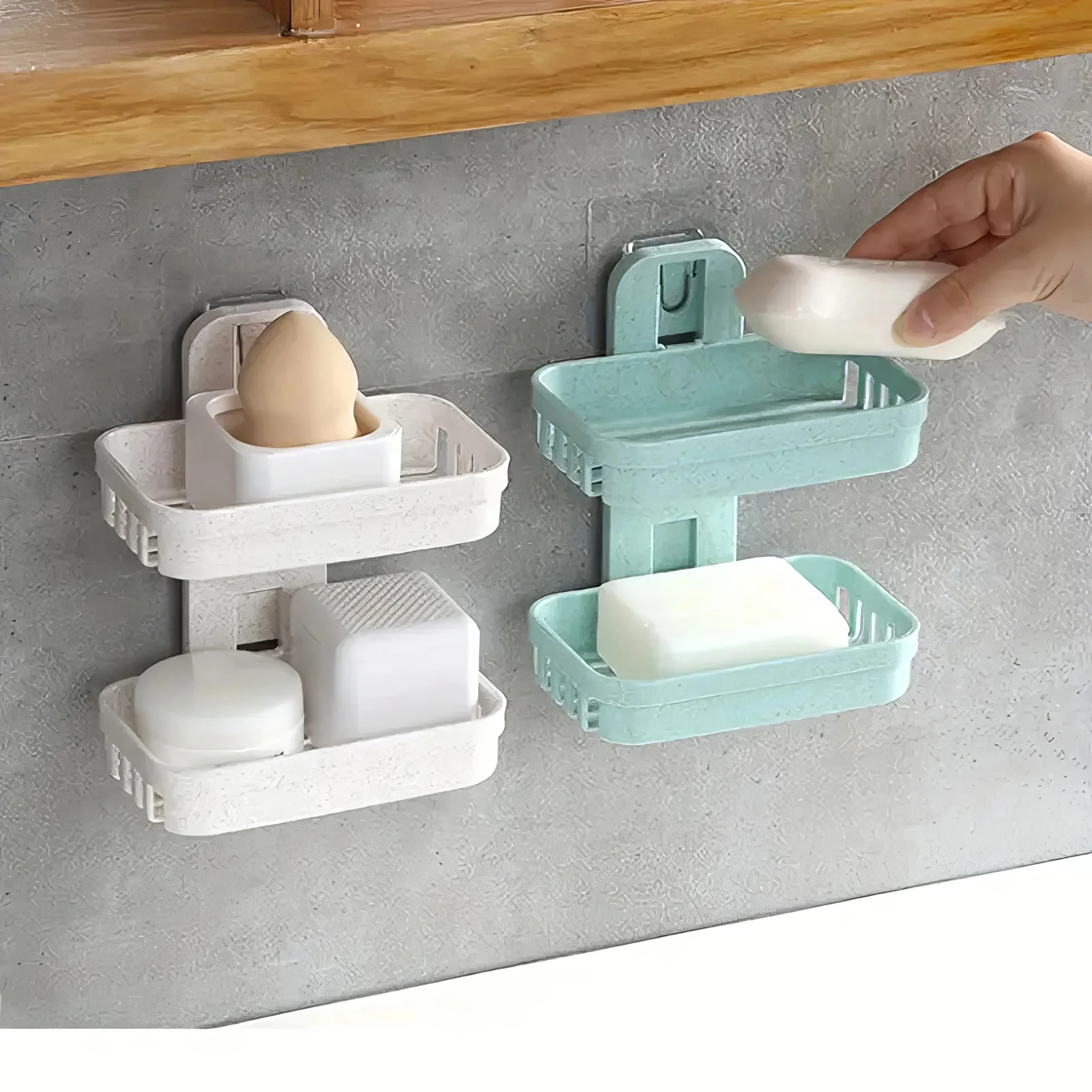 1 Set of Rice and Pink Double Layer Soap Box, Space Saving, Suitable for Soap Tray, Bathroom and Kitchen - Detail 1