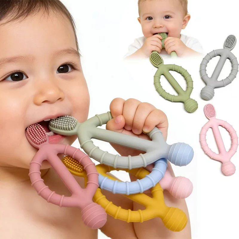 1Pcs Safe Toddle Teether Chew Toy Teething Ring Infant Baby Silicone Training Toothbrush BPA Free Rodent Baby Accessorie