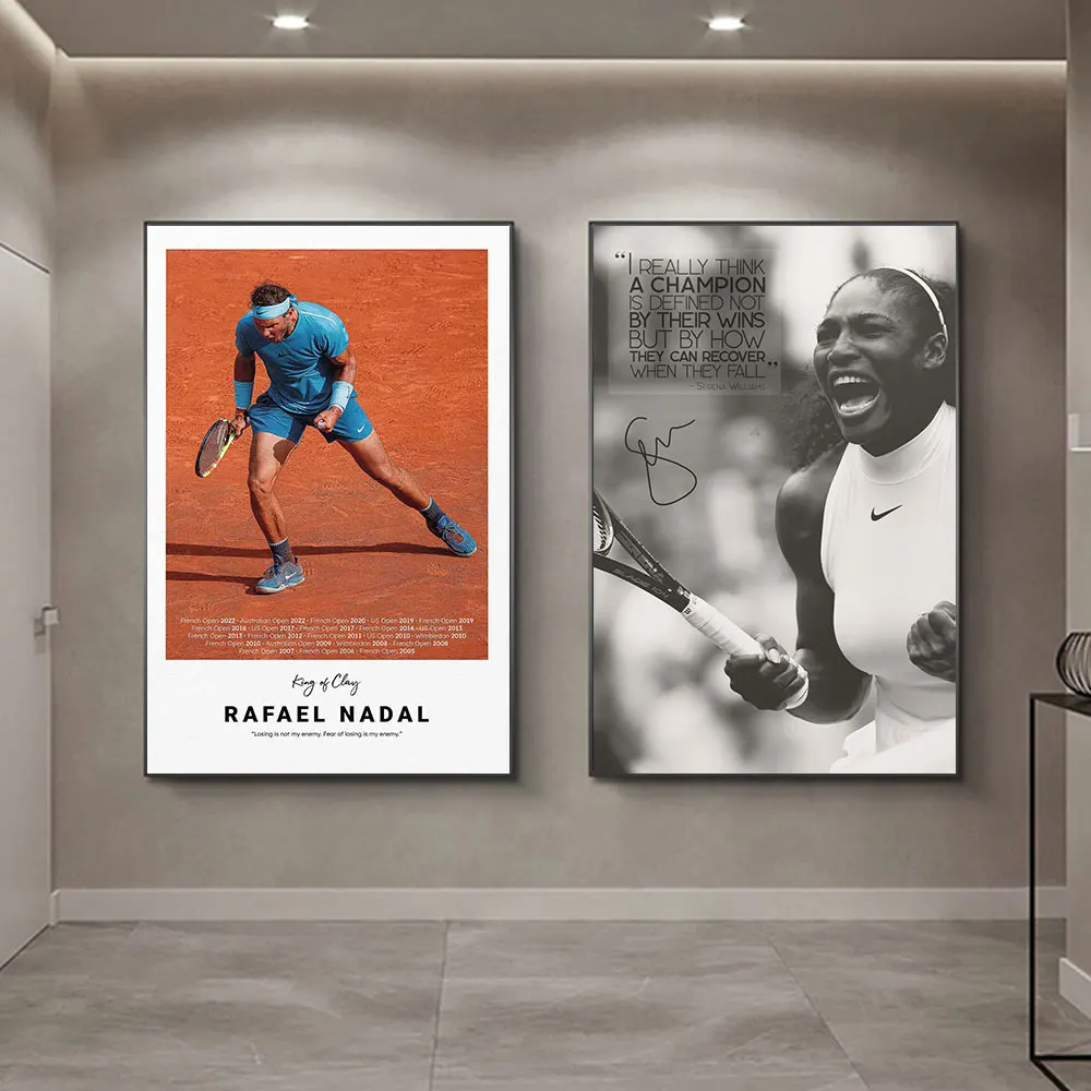 Sports Posters Prints Canvas Wall Art Tennis Players Stars Djokovic, Nadal,Serena Williams Federer Paintings for Gym Wall Decor