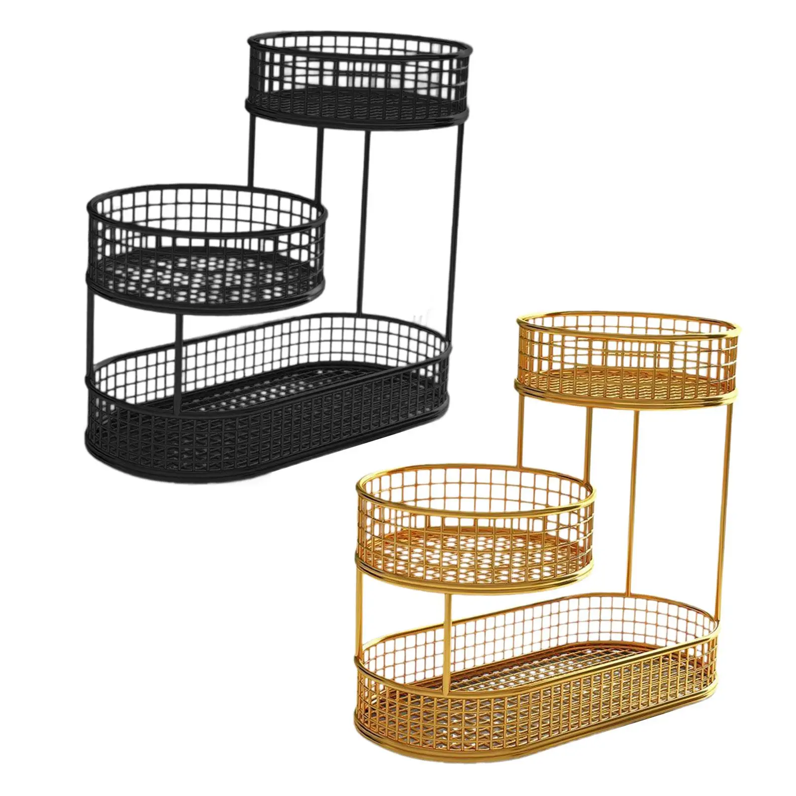 Three Tiered Wire Basket Stand Multiuse Large Capacity Bread Basket Vegetable