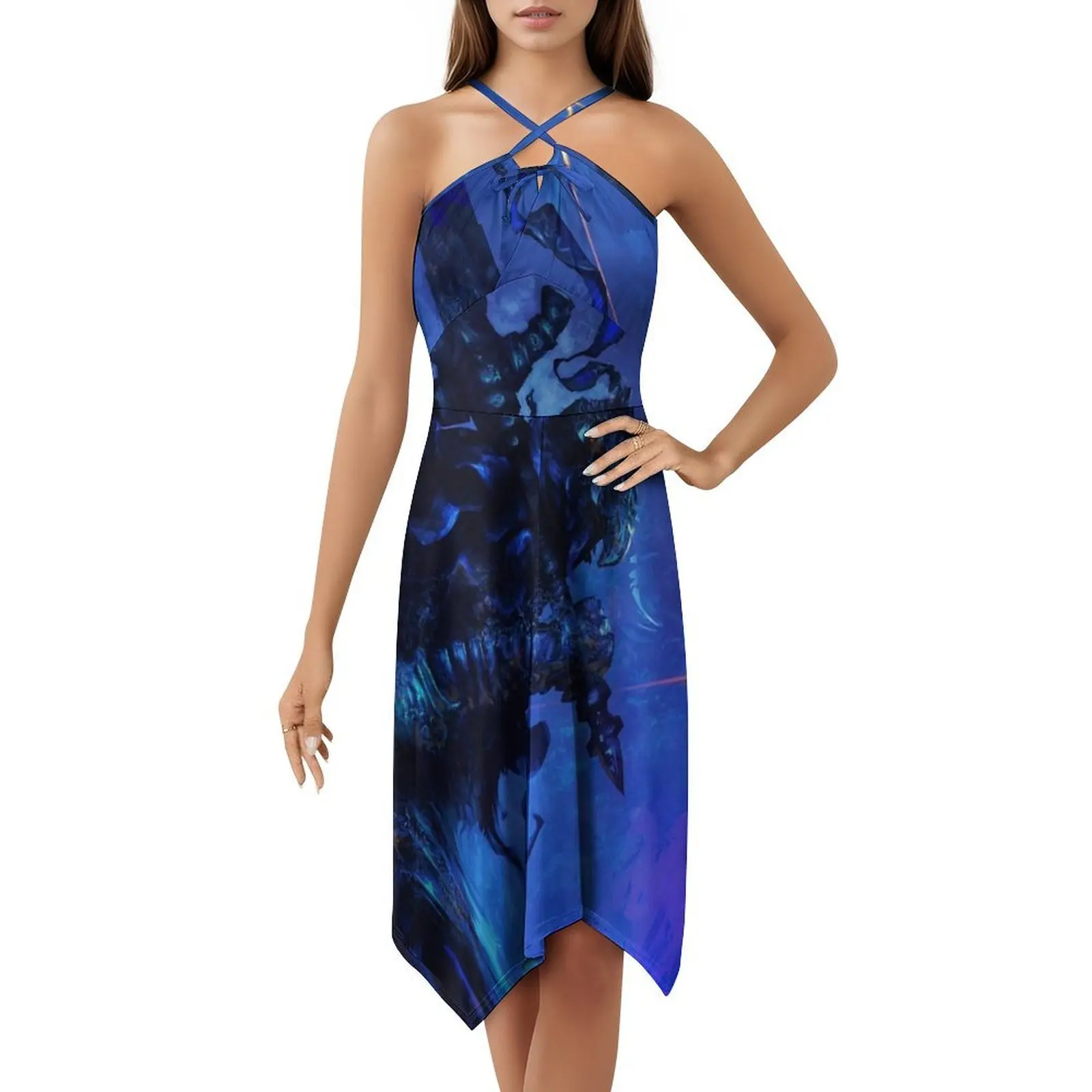 فستان عواء على شكل قلب فستان أنيق للحفلات الصيفية للنساء ملابس نسائية زرقاء من وولف نايت