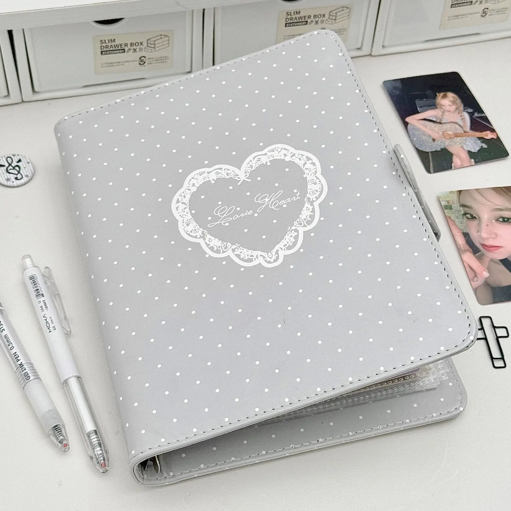 A5 Silver Gray Polka Dot Heart Magnetic Binder  Card Album Ins Style Student Fan Card Storage Album Office Stationery