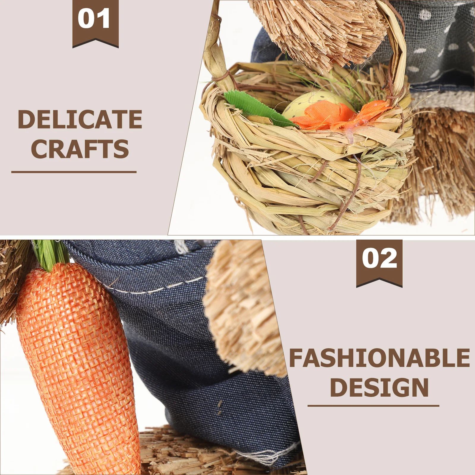 

2Pcs Lightweight Straw Rabbit Statue for Desktop Garden House Yard Decor Cartoon Animal Ornament Spring Home Decoration