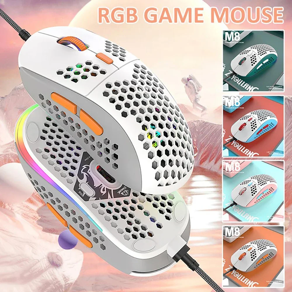 

Color matching Wired Mouse Highend Lightweight USB Hollow Out Gaming Mouse RGB Mice Honeycomb Hollow For Computer Laptop Macro