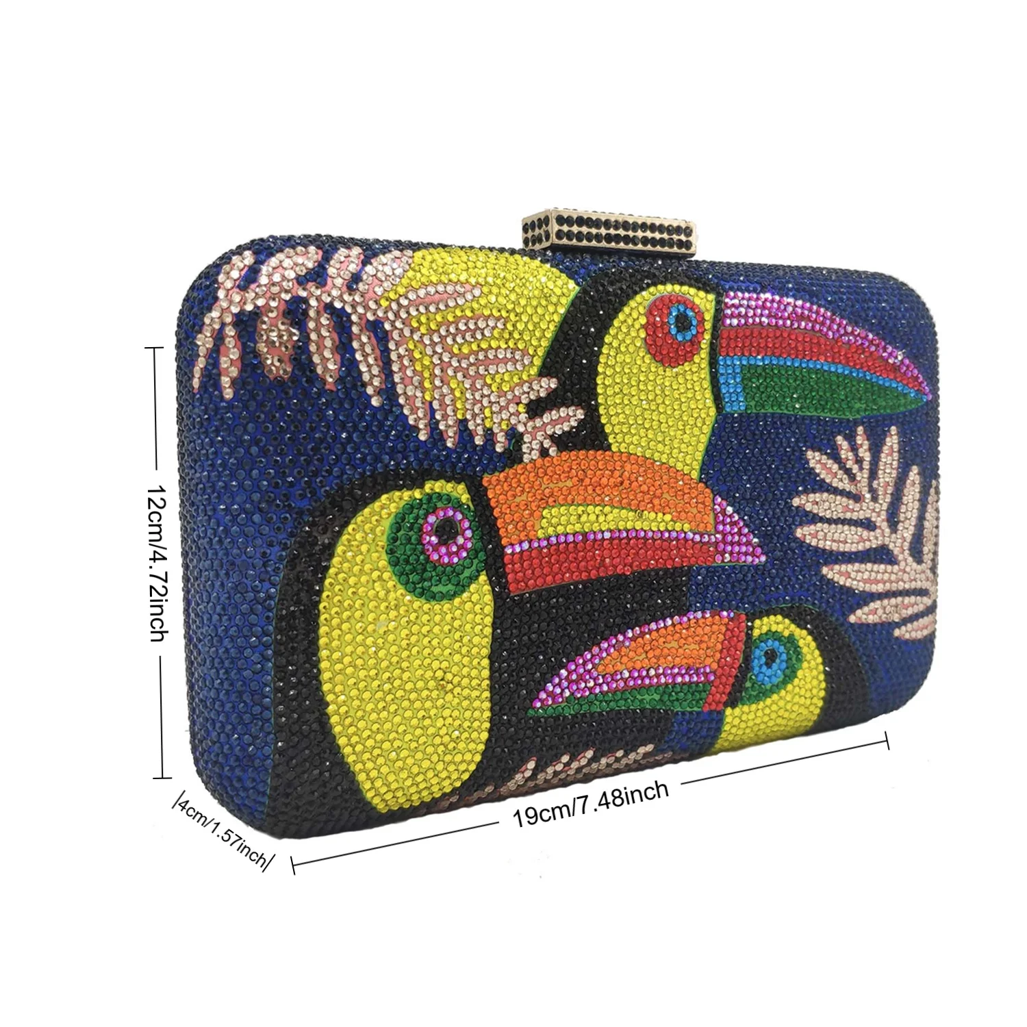 Novelty Toucan Bird Women Crystal Evening Bags Rhinestones Box Minaudiere Clutch Party Cocktail Handbag Diamond Chain Purse image 6