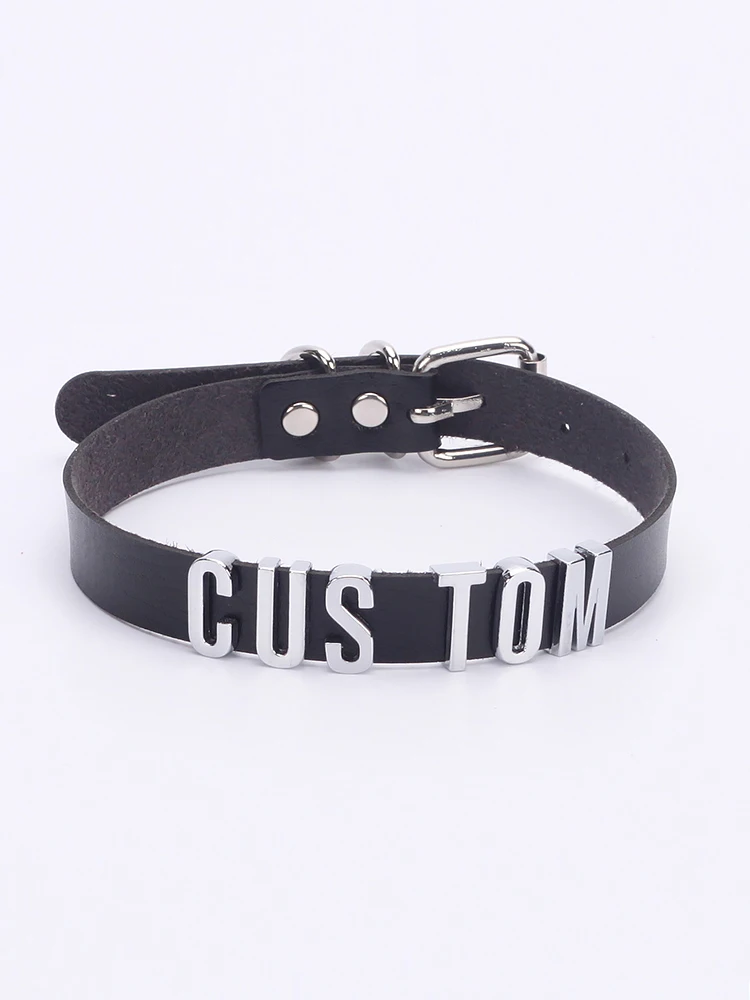 New Fashion Customized Ladies Men Handcrafted Custom Pu Leather Letter Collar Punk Harajuku Personal Metal Chocker Necklace