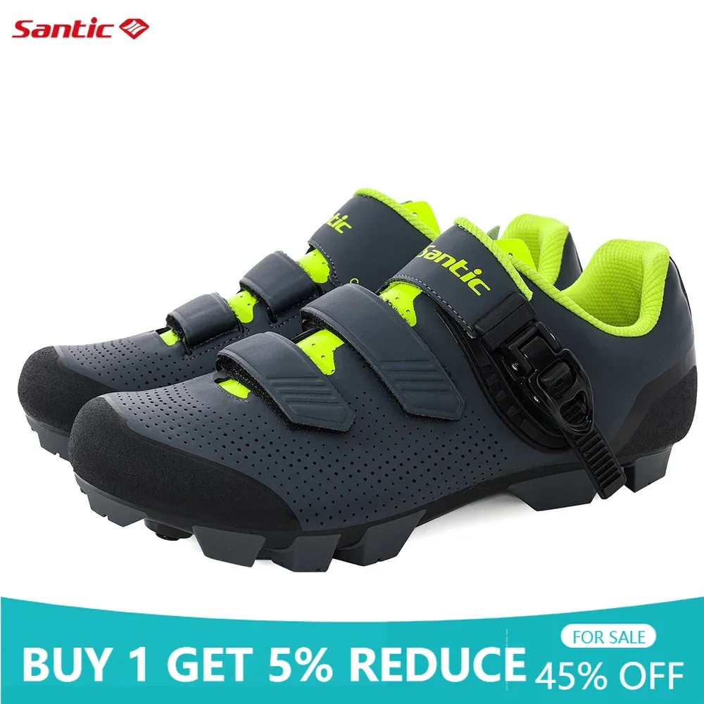 Santic MTB Cycling Shoes Unisex Mountain Bike Wear Resistant Waterproof Bicycle Nylon Bottom Self-Locking Riding Shoes KMS20024