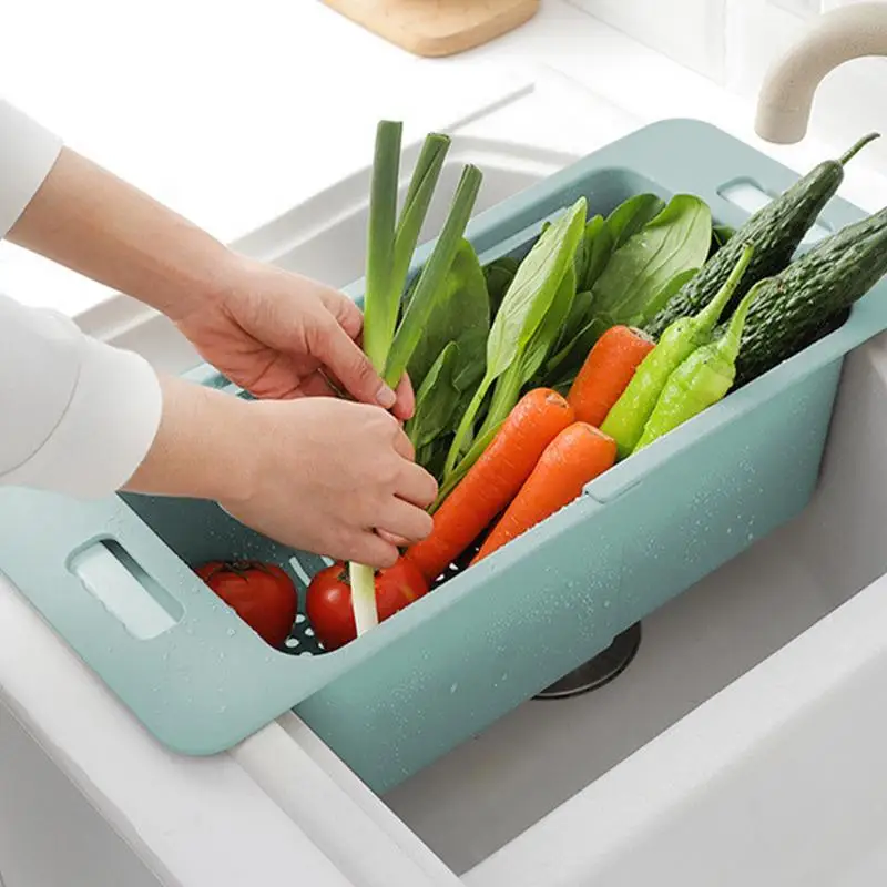 Fruit Strainer Extendable Washing Bowl Food Drain Basket Sink Dish Drying Rack Pasta Strainer Portable Kitchen Gadgets