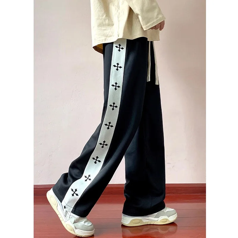 American high street casual pants men's trend color matching sweatpants summer loose straight leg tracksuit pants