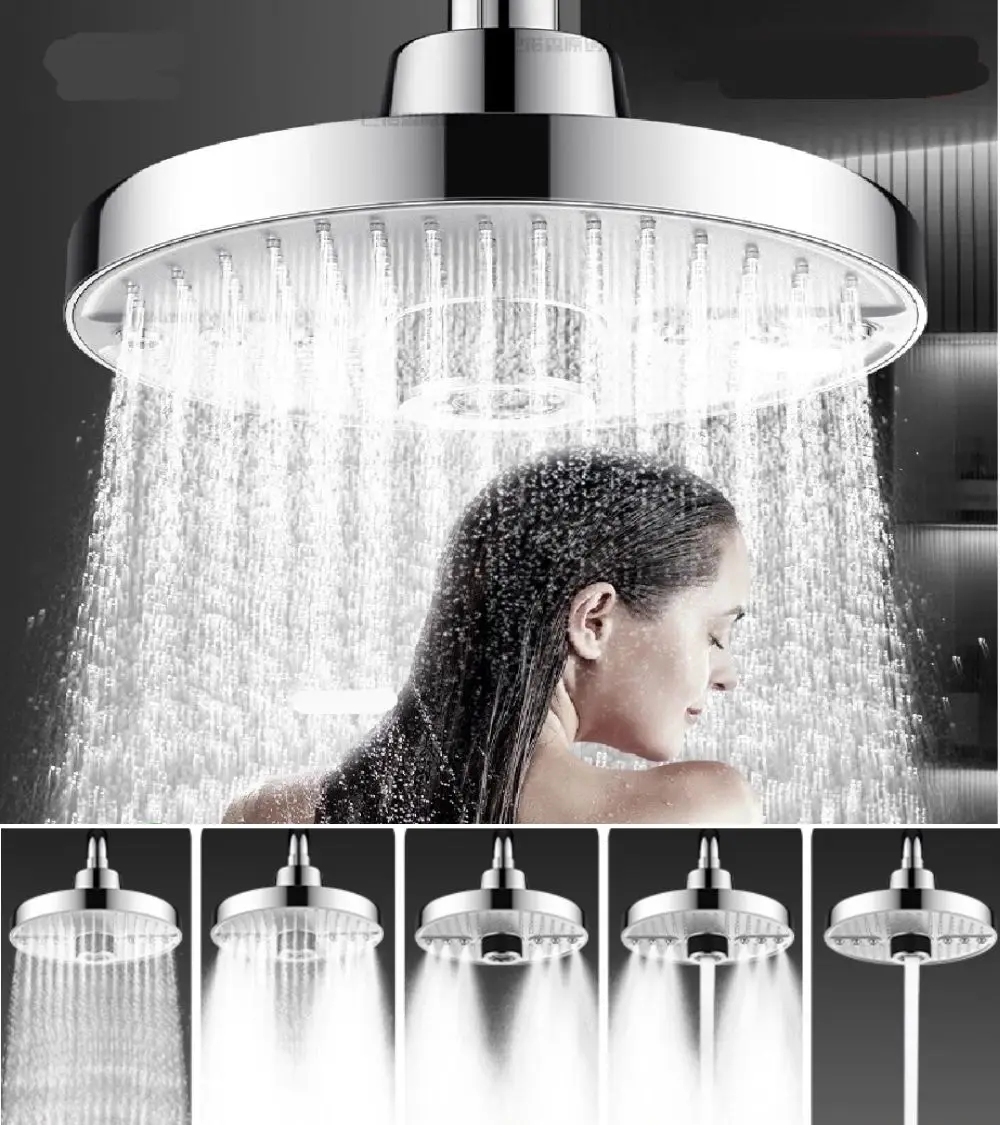 

New Large Panel Showerhead 5 Mode Supercharge Rainfall Shower Head High Pressure Top Rain Shower Faucet Bathroom Accessories Set