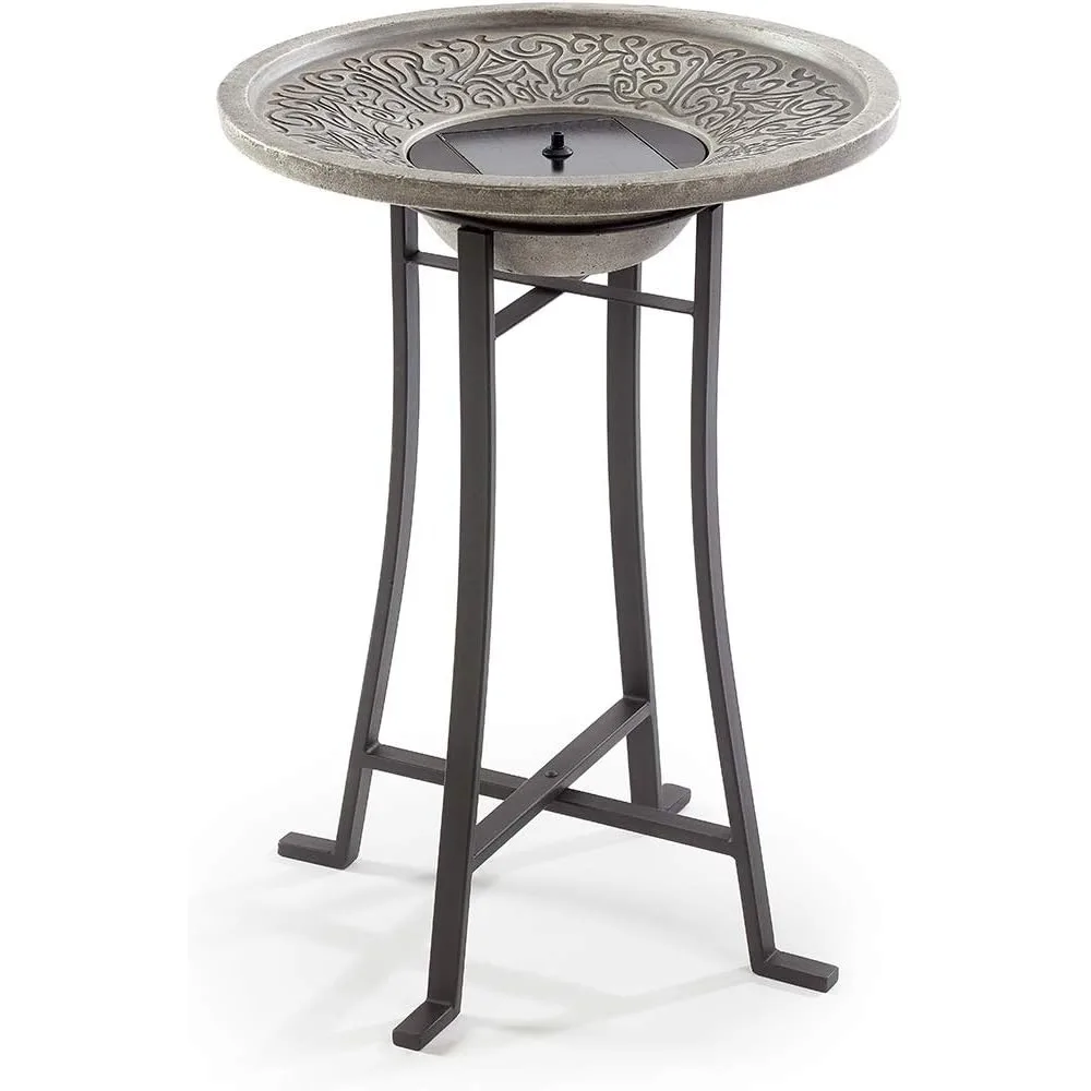 

Outdoor Solar-Powered Cement Birdbath Fountain with Remote, Bubbler, and 360-Degree Spray