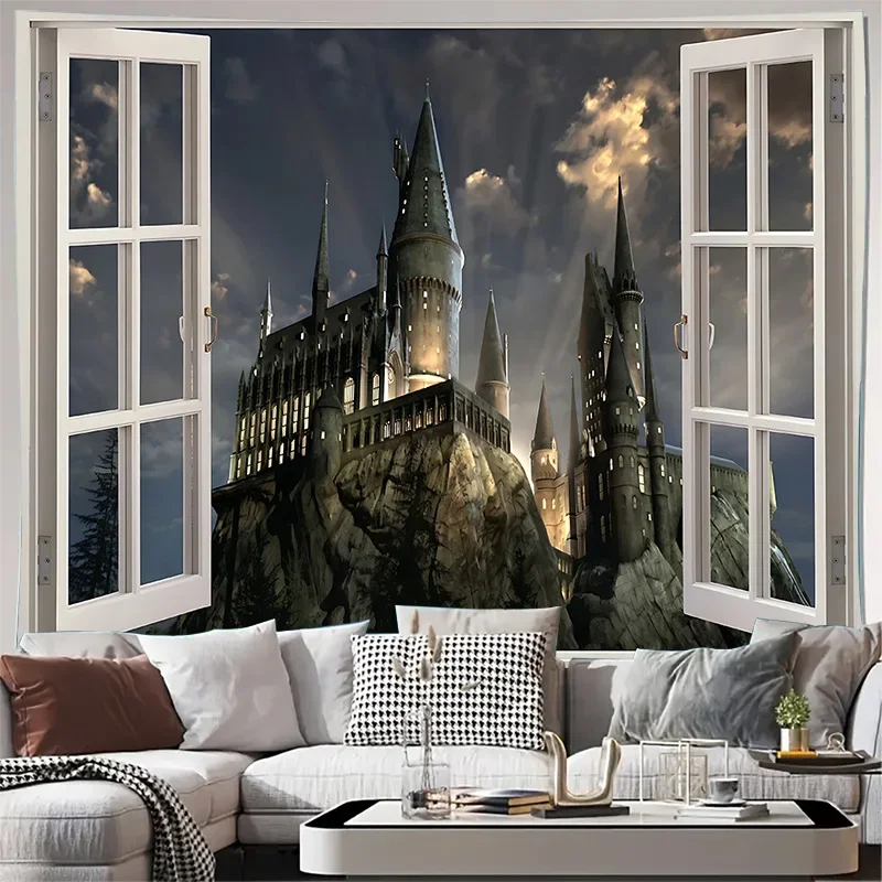 معلقة على الحائط على شكل قلعة سحرية - نسيج غابة أورورا يتوهج في الظلام من عالم الخيال