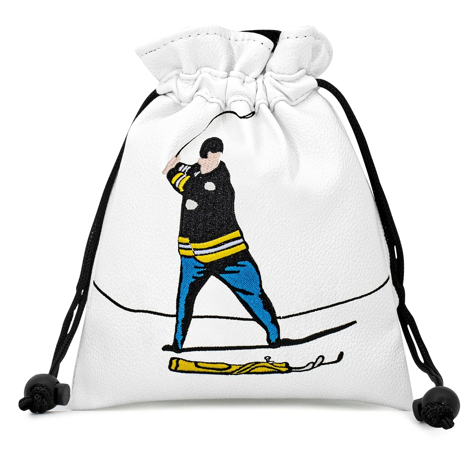 1pc Golf Drawstring Pouch with Golfer Swing Pattern, Portable Wear-Resistant PU Storage Bag Holds Golf Balls, Tees & Small Golf
