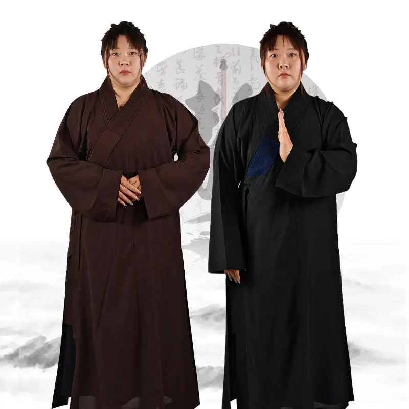 Under Sleeve Haiqing Lay Buddhist Clothes Women's Meditation Clothing Shirt Monk Costume Unlined Long Gown Brown