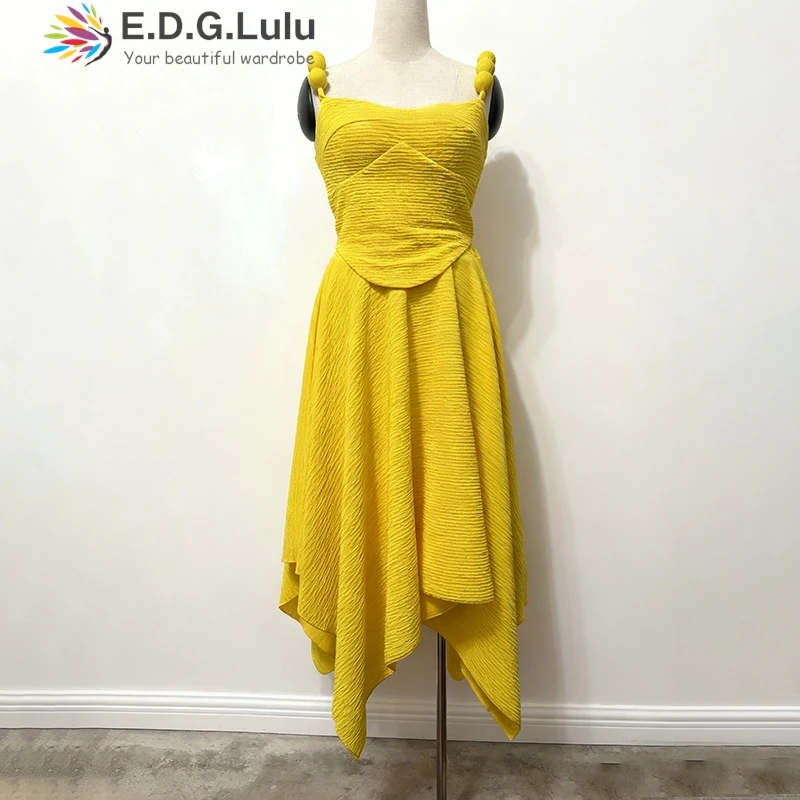 فساتين EDGLuLu بدون أكمام غير متناظرة باللون الأخضر والبرتقالي للمرأة مثيرة برباط ورباط بدون ظهر مطرز بحمالة طويلة 1112