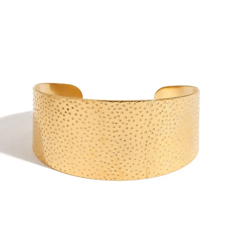

Minar Dainty Stria Mallearis Metallic Opening Wide Bangles for Women Man Unisex 18K Gold PVD Plated Titanium Steel Cuff Bracelet