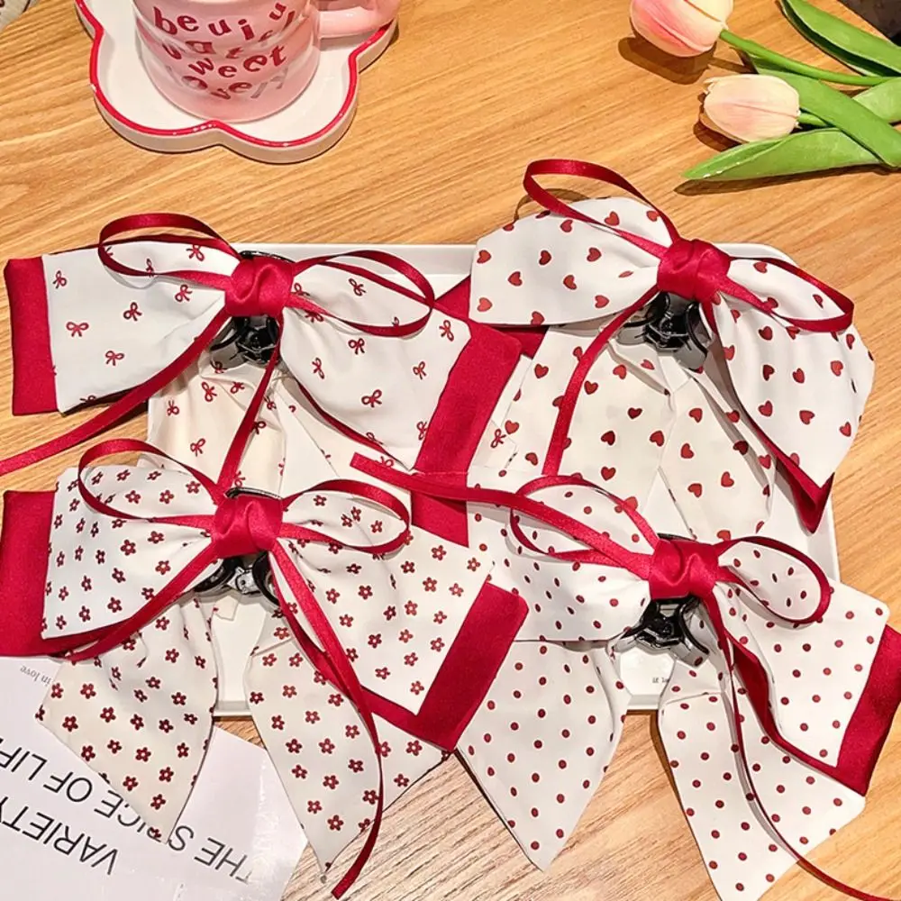 Temperament Korean Style Sweet Bow Hair Clip Plaid Bow Ponytail Buckle Clip Red Ponytail Hairpin Princess Hair Claw Girls