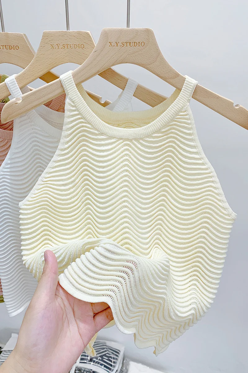 

Fashion New Summer Sleeveless Round Neck Knitted Tank Tops Women Solid Color Thin Camis for Women Versatile Casual Tank Tops D54