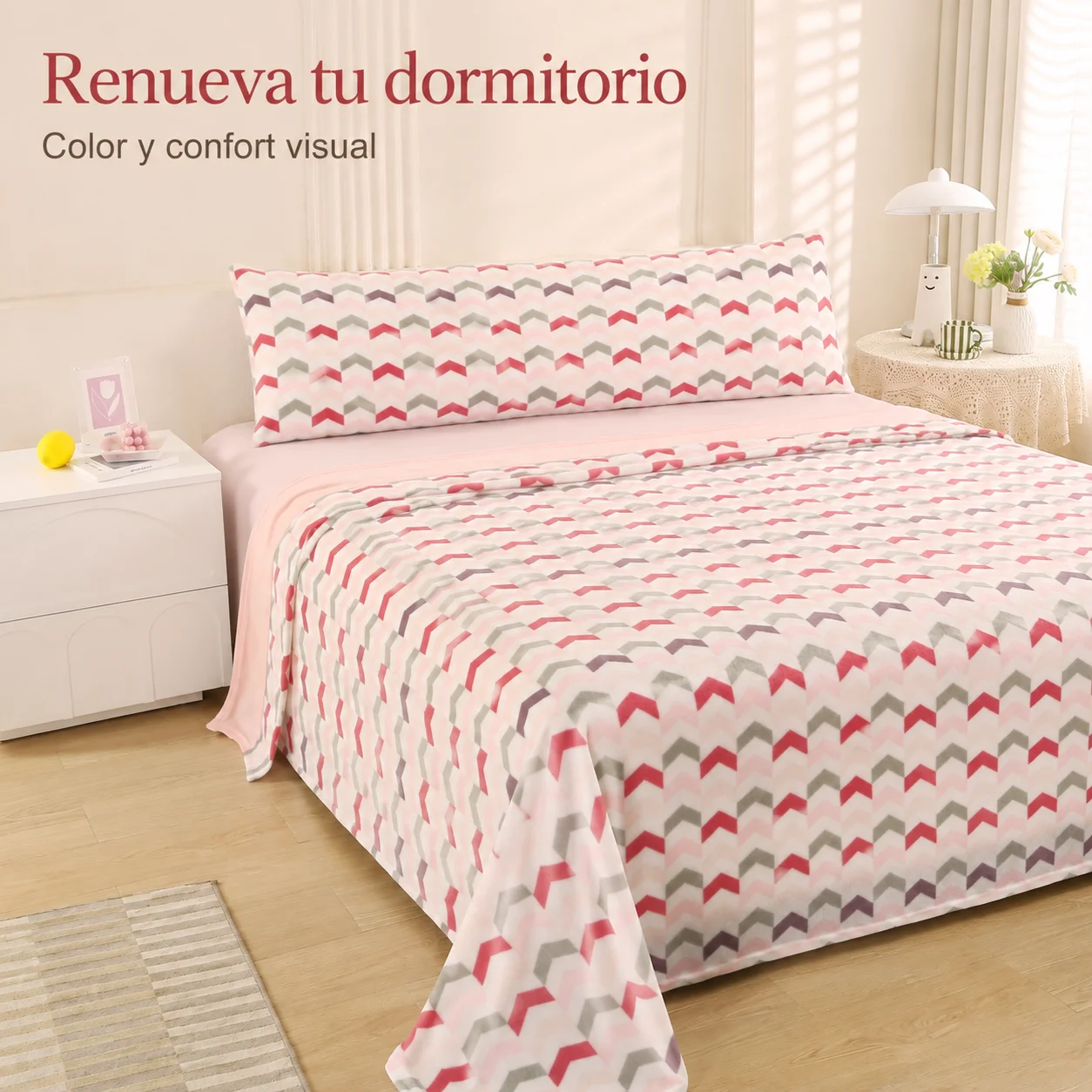 Juego de ropa de cama de felpa rosa de doble cara, 3 piezas (una funda de almohada, una funda de edredón, una sábana), juego de ropa de cama de tela de felpa suave y de doble cara, perfecto para invierno y otoño.