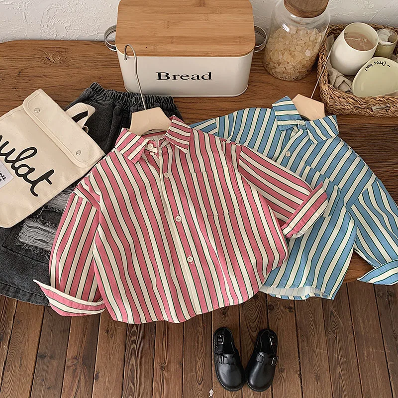 MILANCEL New Spring Kids Shirt 2-7 Y Children Handsome Stripe Blouse Girls Outwear Tops