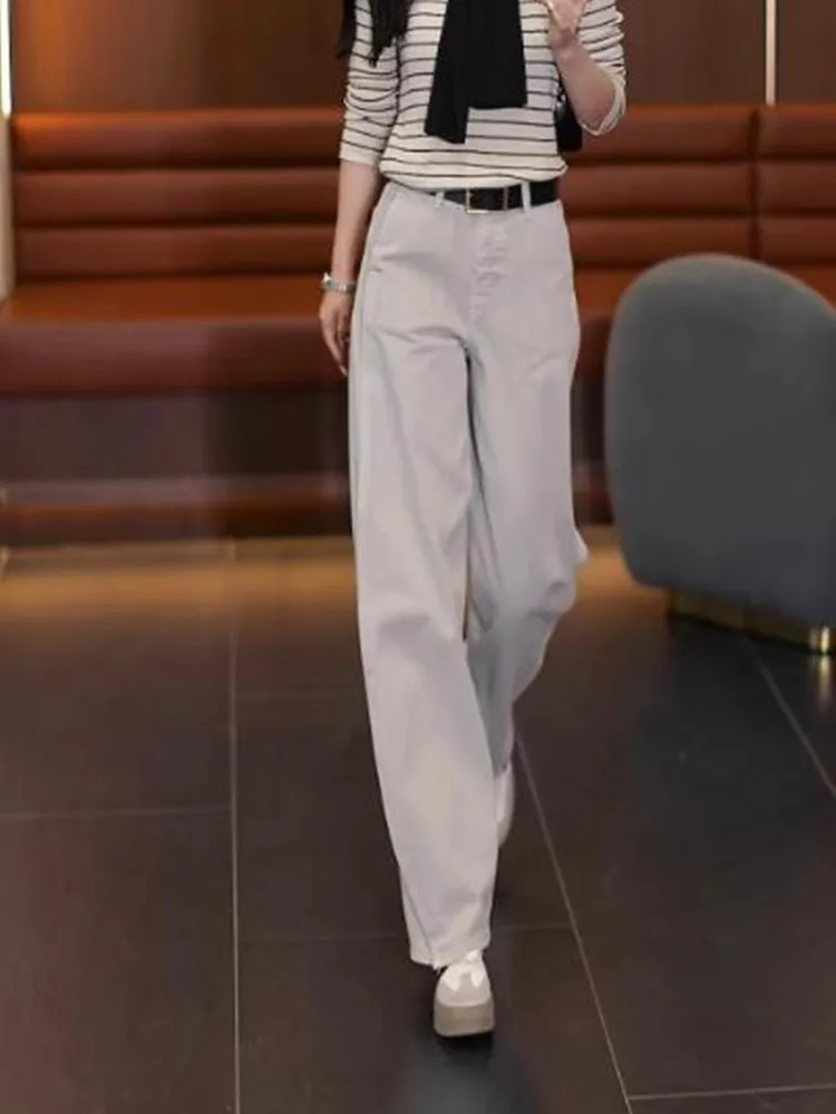 

Весна 2024, прямые джинсы с высокой талией, женские модные трендовые свободные универсальные повседневные широкие длинные брюки, классический крой