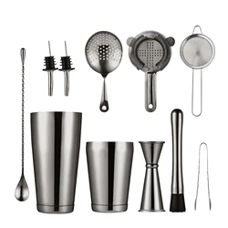Aoresac 11-Piece All-Inclusive Cocktail Set Stainless Steel Cocktail Shaker Set Boston Shaker Home Bartender Kit
