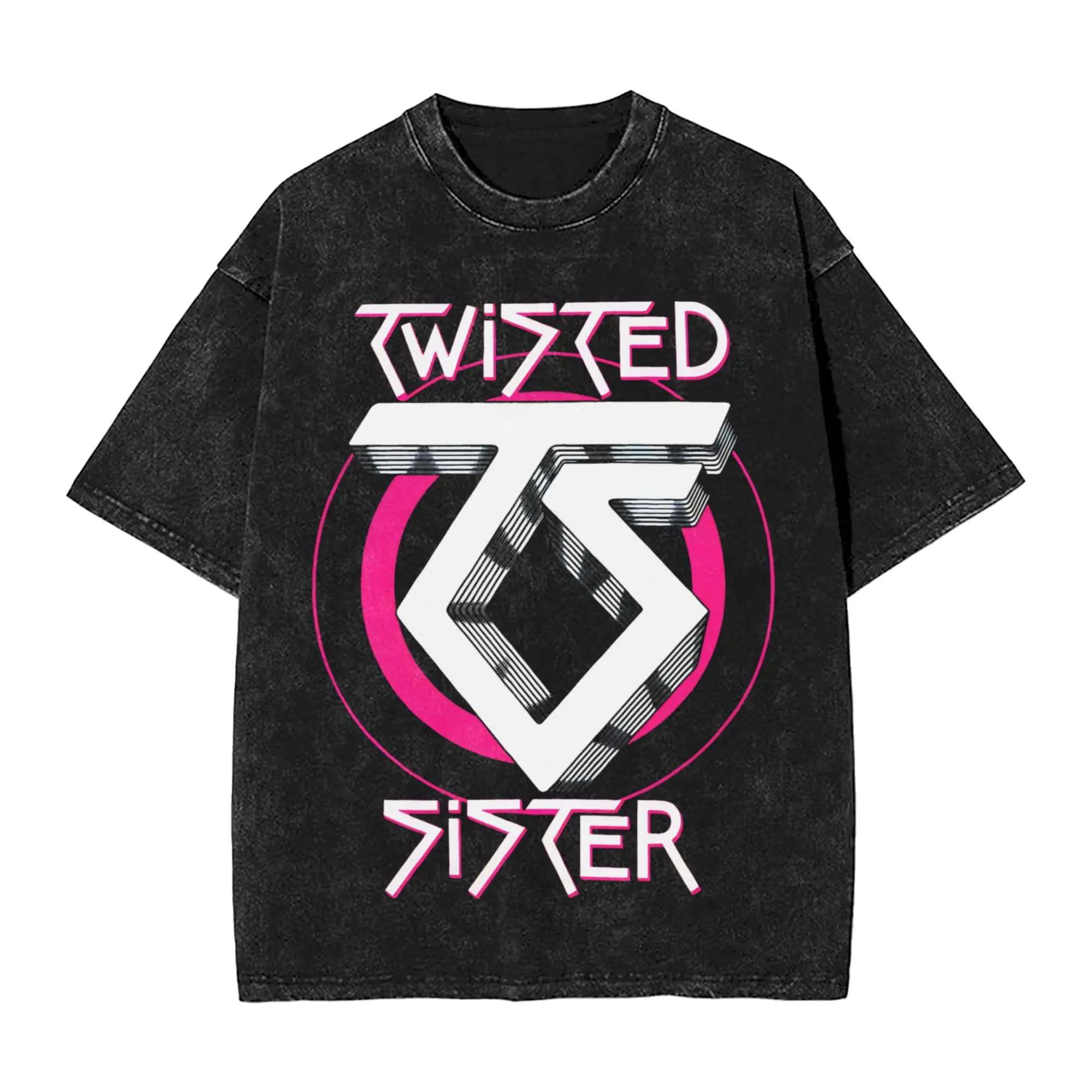 Harajuku Washed Shirt Twisted Sisters metal band Outfit Retro T-Shirts Oversize  Streetwear 100% Cotton Printed Tee Shirt