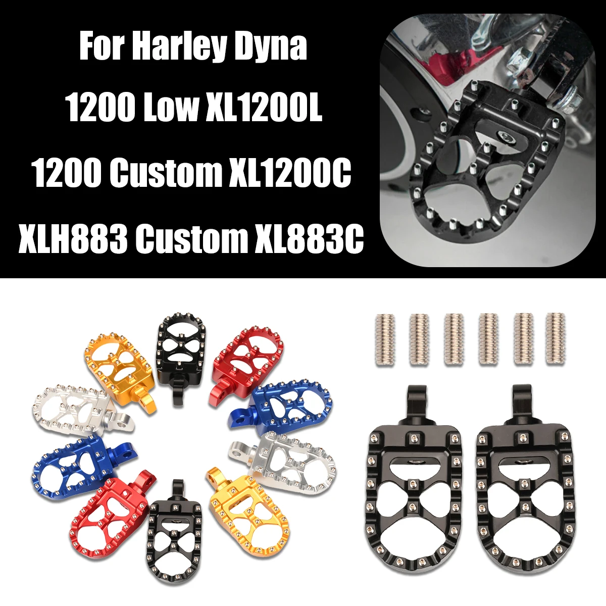 

Motorcycle Foot Pegs MX Wide Fat Footrests Pedals W/Shifter Pegs For Harley Sportster XL 883 1200 Dyna Street Bob Bobber Custom